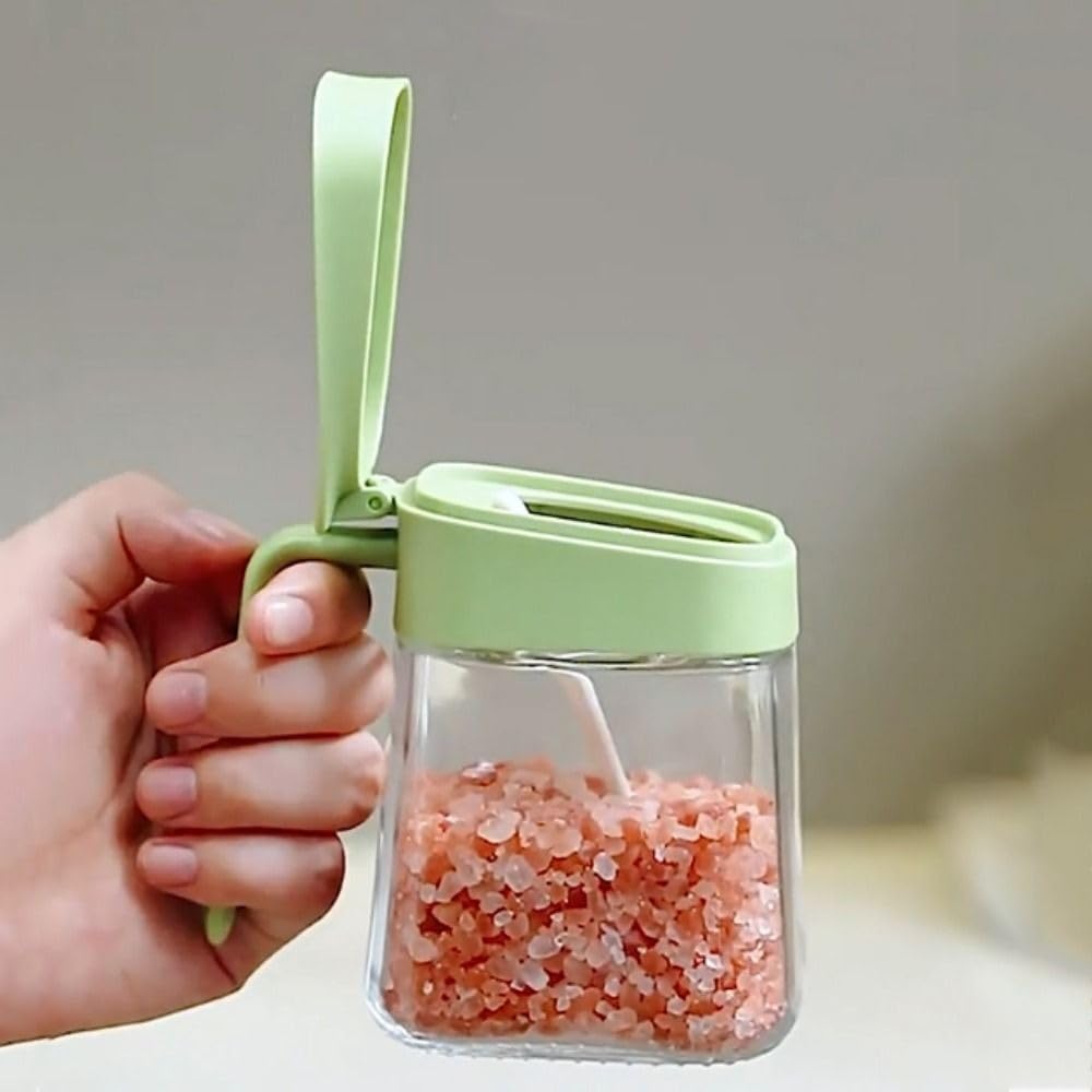 Gewürzbox für die Küche, Gewürzglas, Zuckerdose mit Deckel und Löffel, Salzbehälter, Gewürz-Aufbewahrungsbox (weiß)