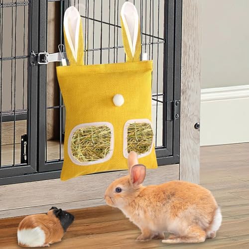 kaiolbly 2 Pack Hay Bag for Rabbits,Guinea Pig Hay Feeder Bags Washable Bunny Hay Bag for Chinchillas Hamsters Small Pets and Animal(11x 9.6 Inch )