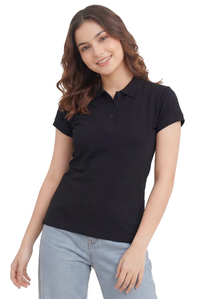 Womens Polo Collar Neck T-Shirt Top (Design: Solid)