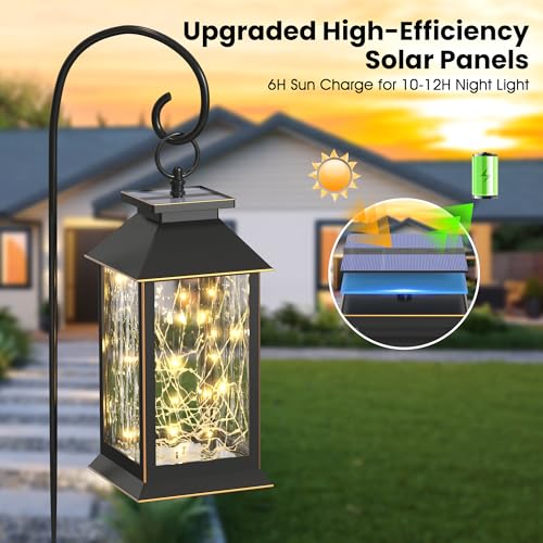 AYTPU 2-Pack Hanging Solar Lanterns, Water Ripple Glass Fairy Lights Design, Outdoor Waterproof, Upgraded Dual Power (Solar & AA Battery), Perfect for Porch, Patio, Indoor Tables and Mantelpiece by AYTPU - Used condition - Image 7