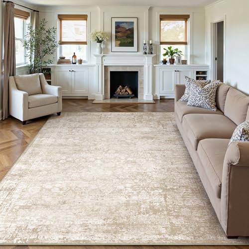 5x7 Beige Blue Abstract Area Rug | Washable, Non Slip, Soft Low Pile, Modern Neutral, for Living Room Bedroom Dining Room Indoor Home Decor Beige/Blue 5' x 7' (Rectangular)