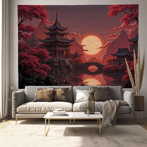 Arazzo japonais pont en arc rouge pour décoration murale chambre 230x180cm