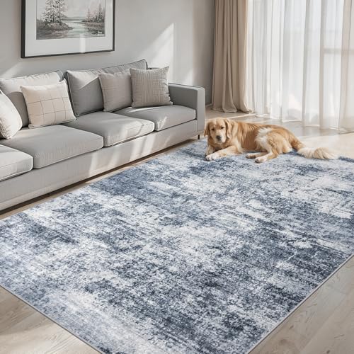 8x10 Area Rugs for Living Room - Washable Rug Modern Abstract Soft Large Neutral Non-Slip Carpet Indoor Floor Thin Carpets for Bedroom Dining Room Farmhouse Nursery Home Office Grey Blue by PLHXFR - Used condition - Image 9