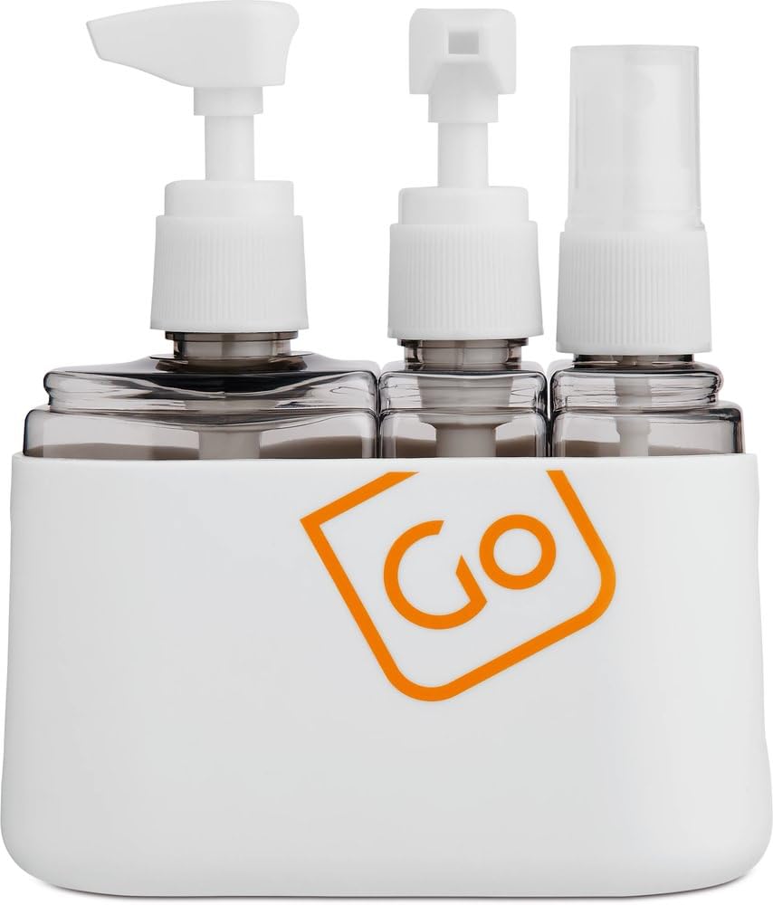 Go Travel Compact 3-in-1 Bottle Set including 3 leakproof bottles suitable for liquids and gels - BPA free and cabin approved. (Ref 664.101)