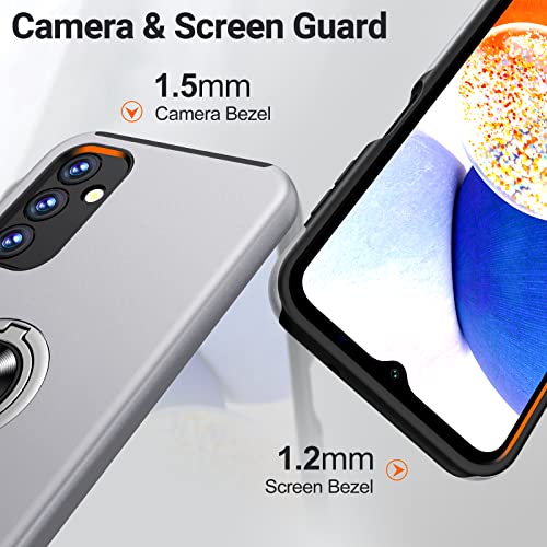Jame For Samsung Galaxy A14 5G Case, Samsung A14 5G Case With Screen Protector, Slim Soft Bumper Case For A14 5G With Ring Kickstand, Military-Grade Protection Case For Samsung Galaxy A14 5G-Silver #TOP6