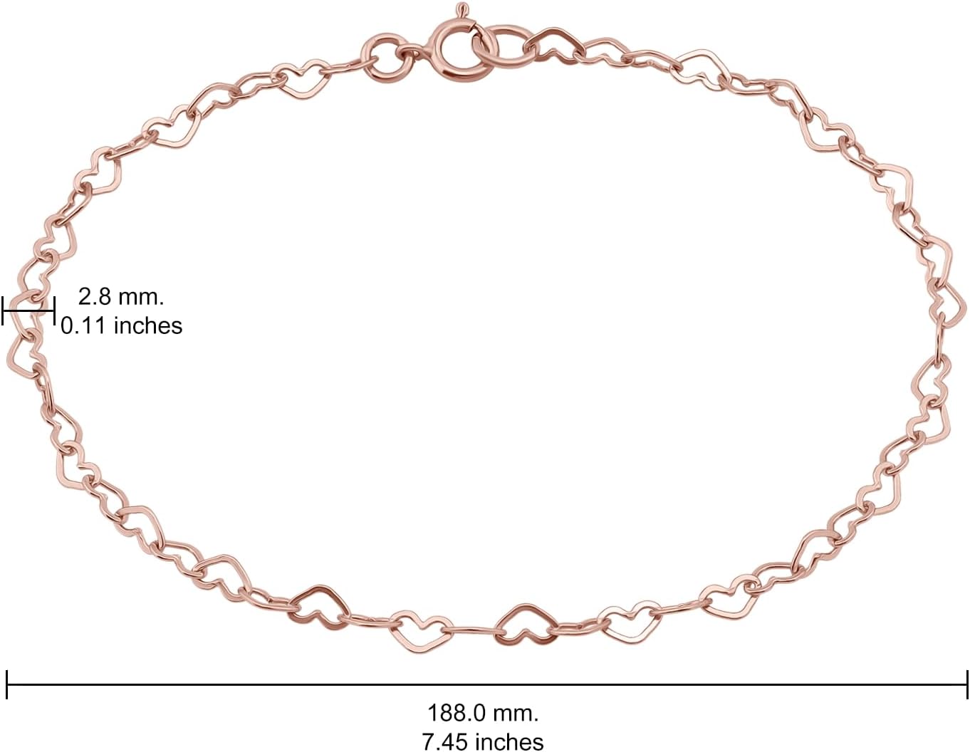 Hoops & Loops 925 Sterling Silver Heart Link Bracelet – Dainty Open Heart Chain Bracelet for Women & Teens – Silver, Yellow Gold & Rose Gold Plated Jewelry