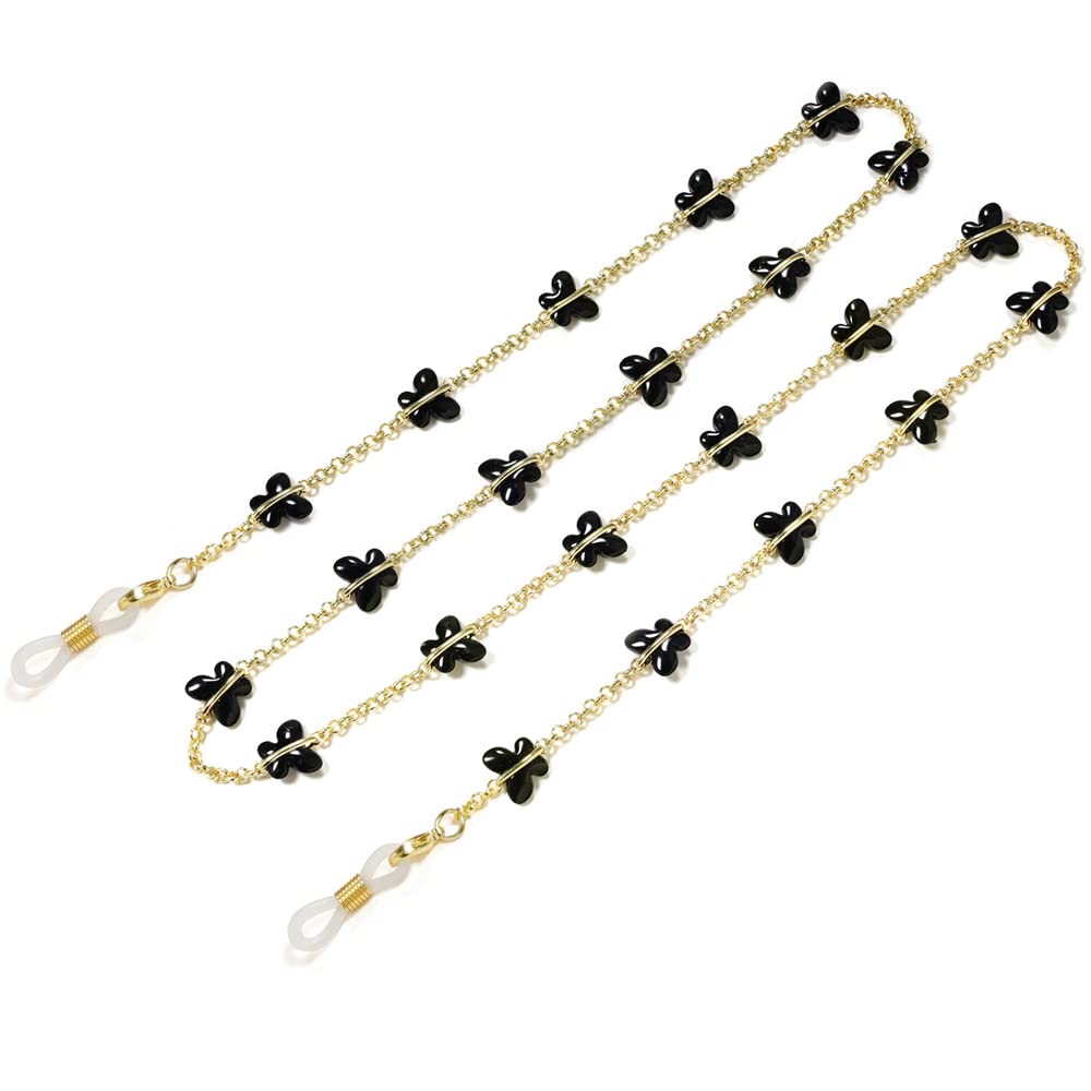 Catene per Occhiali, Catene for Occhiali da Vista, Cinturino for Sole, Catena di Fissaggio for in Stile Farfalla for Donna(Black)