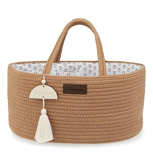 Image of Yunioo Diaper Caddy Organizer, Boho Diaper Bag Tote for Changing Table Necessities and Baby Essentials Must Haves for Newborn, Car Caddy Organizer, Portable Storage Basket for Boy or Girl, Brick