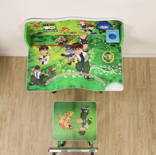 Image of Kids Study Table and Chair Set | 4-15 Years | Adjustable Height| Strong and Ergonomic | Multifunctional Writing Desk for Kids (Green)