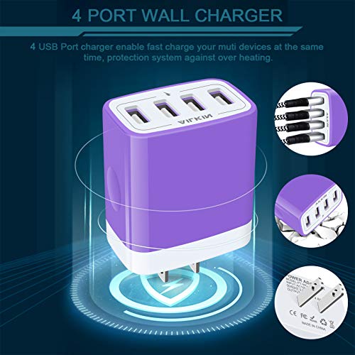 Image of Wall Charger, USB Charger Adapter, AILKIN 4.8A 4Multi Port Fast Charging Station Power Base Block Plug Cube Brick for iPhone, iPad, Samsung Galaxy, Moto, Google Pixel, Kindle Fire Plug Cargador Carro