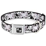 Buckle-Down Collare per cani con fibbia per cintura di sicurezza, cuore e ossa incrociate, con teschi e schizzi, larghezza 3,8 cm, adatto per collo da 45,7 a 81,3 cm, taglia L