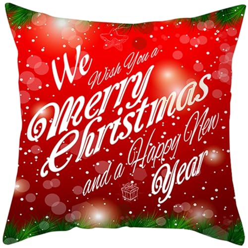 Image of Tolldek 1 Cushion Cover, Merry Christmas and Happy New Year Decorative Sofa Cushion, Premium Cushion Cover with Zip for Sofa, Couch, Living Room, Bedroom, Red, White, Green, 45 x 45 cm
