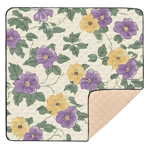 BOESI Doodle Colorful Flower Pattern Baby Play Mat, 50“ X 50” Washable Folding Crawling Mat, Baby Floor Mat, Soft, Thick, Non-Slip