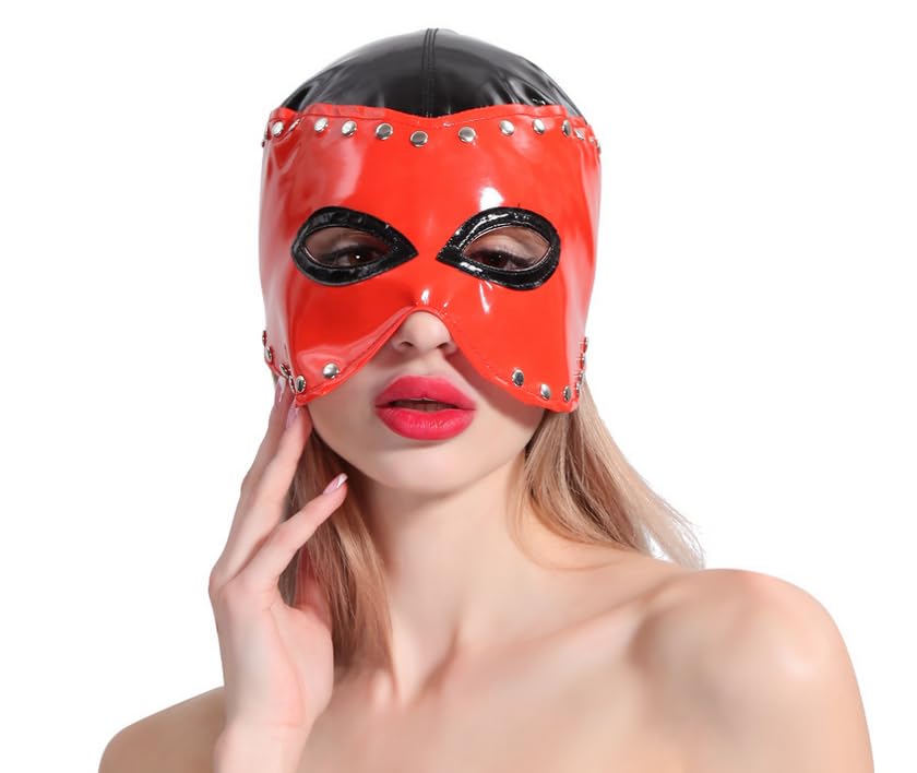JNGUOSICN PU Leather Mask Full Cover Hood Masks Opened Mouth Show Eyes Face Mask Cosplay Costume Hood Headgear Wet Look Role Play Headwear for Couple Game Party Carnival - Image 3