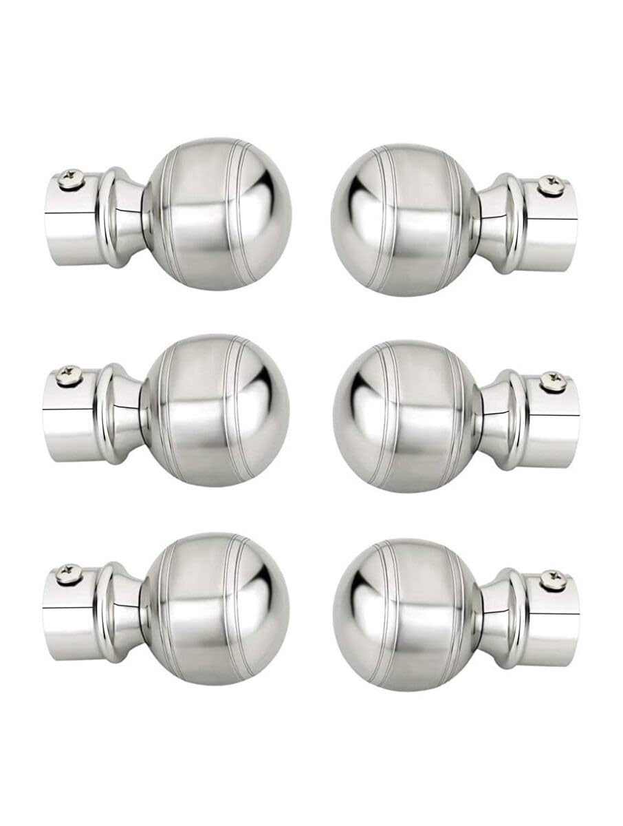 Stainless Steel Ball Curtain Bracket Set with Finials, Curtain Rod Holder Set for Doors & Windows, 1 Inch Parda Rod Holder for Doors & Window (6 pcs Parda Bracket,Silver)-image-30