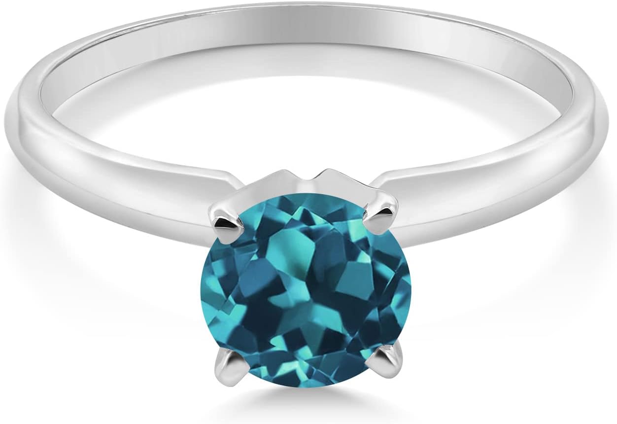 Gem Stone King 14K White Gold London Blue Topaz Solitaire Engagement Ring For Women (1.33 Cttw, Gemstone November Birthstone, Round 6.5MM) - Image 2