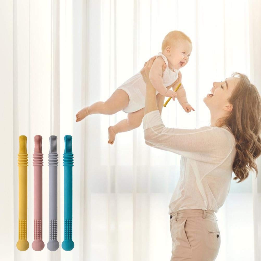 4 tubos de mordedor huecos, dentición, juguetes sensoriales para masticar bebés a partir de 0 meses, a prueba de refrescos, texturas suaves, varita molar para bebés y niños pequeños