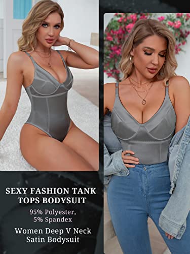 Dlsave Sexy Neon Corset Top For Women Deep V Neck Satin Bodysuit Going Out Tank Tops #TOP2