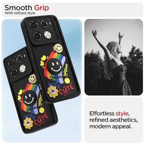 Image of Pikkme Back Cover for Infinix Note 40 Pro 5G | Soft Silicone| Cute Rainbow Smile & 3D Cartoon Flower Design | Shockproof Raised Camera Protection Bumper Case (Black)