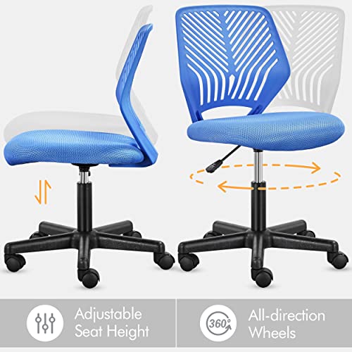 Topeakmart Armless Office Chair Mid Back Mesh Desk Chair Computer Chair Ergonomic Task Rolling Swivel Chair Back Support Adjustable Modern Chair With Lumbar Support, Blue #TOP6