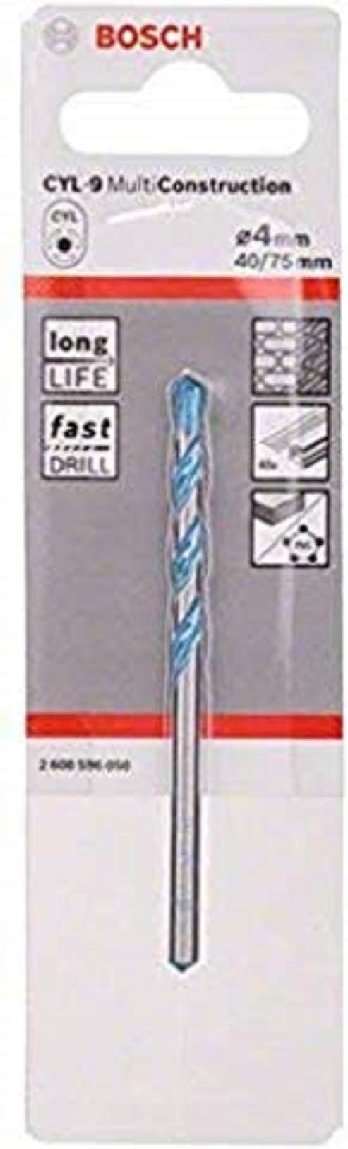 Bosch Professional 2608596050 CYL-9 Multi Purpose Drill Bit, 4mm x 40mm x 75mm, Silver