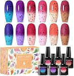 MEET ACROSS Jelly Eggshell Gel Nail Polish Set Gel Polish Kit Soak Off UV Led Lamp Base Top Coat Needed with Gifts Box for Nail Art Salon Design Manicure Starter Set (Color Changing Eggshell)