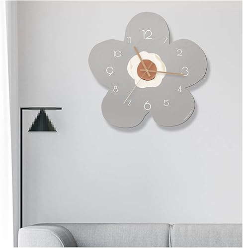 AOKLEY Reloj de pared Flower Shape Wall Clock Silent Non-Ticking Modern Minimalist Battery Operated Wall Hanging Flower Clock for Bathroom Kitchen