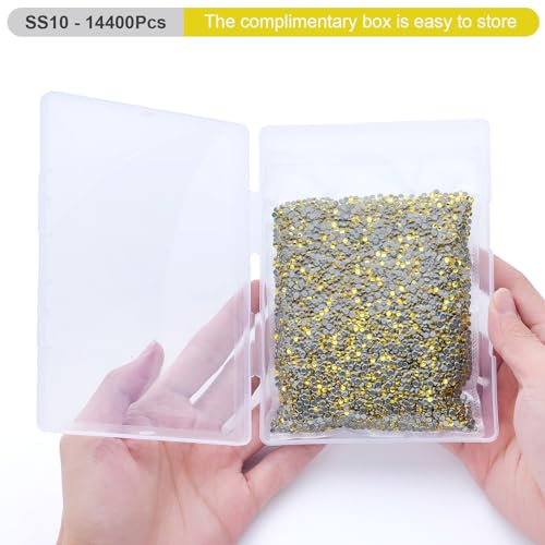 Image of Hotfix Rhinestones Bulk, 14400PCS Citrine Hot Fix Rhinestones for Clothes DIY Decoration Crafts, Citrine, SS10, 2.7-2.9mm