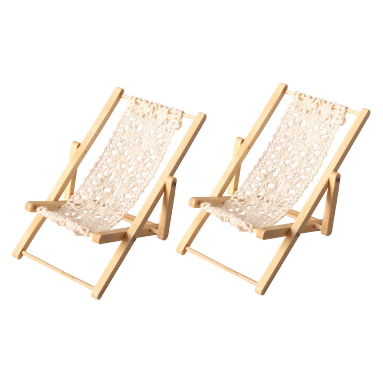 KONTONTY 2pcs Scale Miniature Deck Chair Models for Doll House Beach Style World Chairs for Mini Garden Window Display and Potted Landscape Decoration
