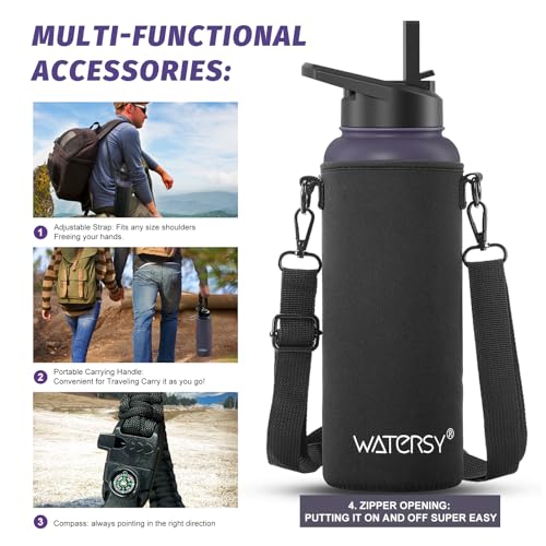 Image of 40oz Insulated Water Bottle (Cold for 48 Hrs),BPA Free&Leak Proof,Stainless Steel Water Flask,Water Jug with Straw Spout Lids for Gym,Hiking,Travel,Purple