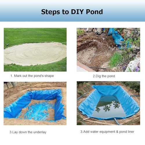 Telo per laghetto in PVC blu, per laghetti, giardini, ruscelli, fontane, 3 x 5 m, spessore 0,3 mm, resistente, multiuso, impermeabile