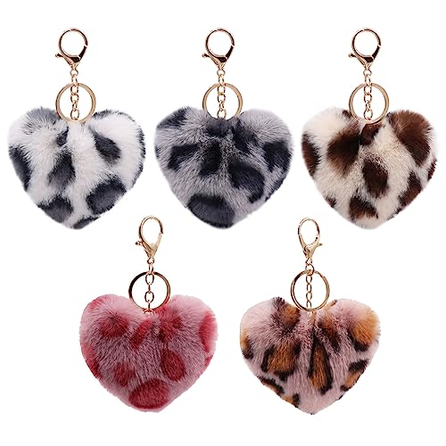 Kytpyi pompom porte cle, porte clef pompon, 5 Pièces Porte clés Moelleux en Fausse Fourrure de Lapin, Porte clef Voiture, Porte clés en Peluche Léopard...
