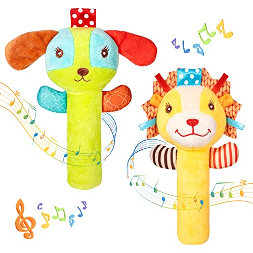 Bebés Juguete de Sonajero, Peluches Suaves Toys la Campana, Felpa Juguete de Sentido Animales, Multicolor Regalo de Cumpleaños para Recién Nacidos Niños Infanti 3 6 meses (2 Piezas)