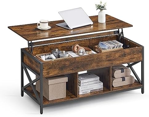 VASAGLE Lift Top Coffee Table, Lift Coffee Table with Storage She...