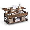 Vasagle lift top coffee table lift coffee table with storage shelf hidden compartments and lifting top for living room office 197 x 472 x 193 244 inches rustic brown and black ulct212b01  urban country home decor