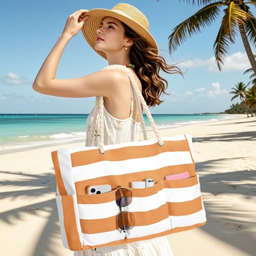oscaurt Beach Bags for Women Waterproof Sandproof Large Beach Tote Bag Canvas Swim Pool Bag with 7 Pockets Beach Essentials by oscaurt - Used condition - Image 2