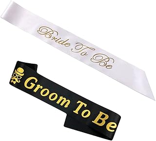 Bachelorette Party Sash Set- Bride and Groom Sash for Wedding Bridal Shower Party Decorations (White and Black)