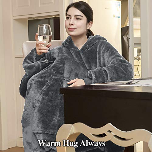 Miss Mila Wearable Blanket Hoodie,Extra Long & Warm Suggies For Women Men Adult,Pullover Hoodie Blanket With Sleeves And Giant Pocket,Cool Gray #TOP5