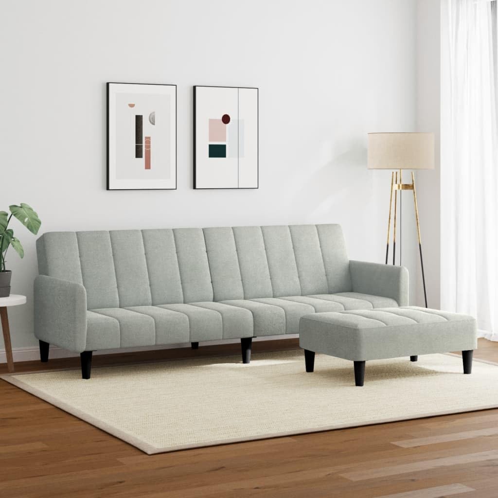 Sofa z funkcją spania 2-osobowa z podnóżkiem, jasnoszary aksamit, sofa przekształcająca do pokoju gościnnego, solidne wzornictwo, wygodne doświadczenie siedzenia, meble do salonu