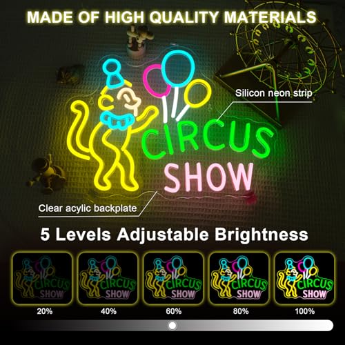 Image of Lucunstar Monkey Neon Sign LED Circus Sign with Clown and Balloons for Theme Park LED Carnival Decor for Play Restaurant College Room Neon Light Animal Gifts for Circus Fans Teens
