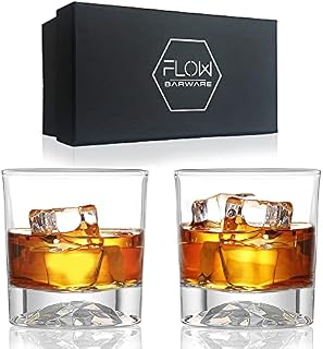 FLOW Barware Mountain Base Whiskey Glasses | 300ml Whisky Glass | Set of 2 Whiskey Glasses | 400g Heavy Weighted Whisky Tumbler for Scotch, Bourbon, Gin, Tonic & Cocktail | Whiskey Glassware Gift