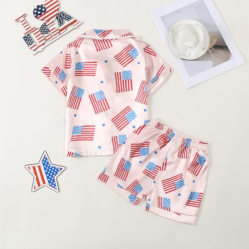 Kuriozud Toddler Baby Girl Boy 4th of July Outfits Pajamas Set Fourth of july American Flag Button Tops+Shorts Sleepwear3