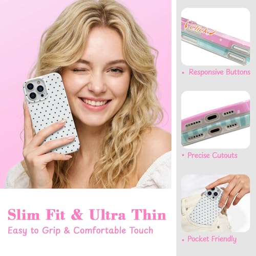 Étui iPhone 16 Pro résistant aux rayures motif pois blanc chic - 4