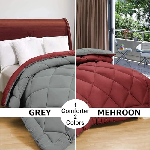 Image of Dream Living Microfibre All Season /AC /Summer Solid Reversible Single Bed Comforter Blanket (Grey-Maroon-Single, Single-152X220)