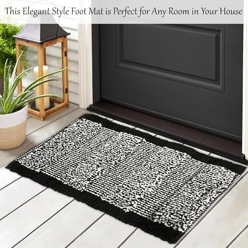 Image of Urbane Home Pack of 2 Anti-Skid Door Mats for Home | Soft, Washable Microfibre & Water Soaking Floor /Bathroom Mat - Black & White