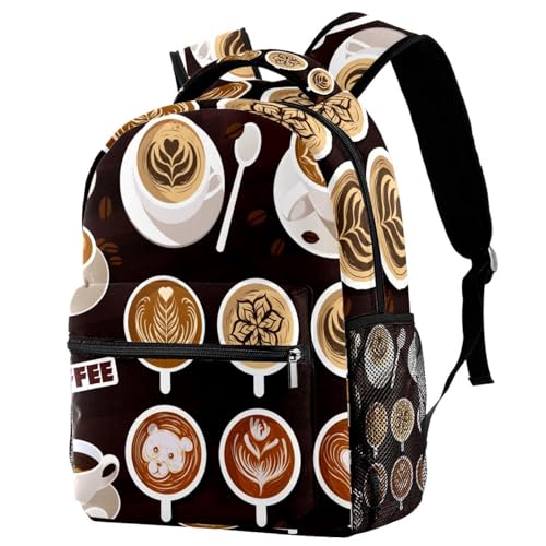 Sac à dos d'école multicolore imprimé café pour adolescents filles et garçons