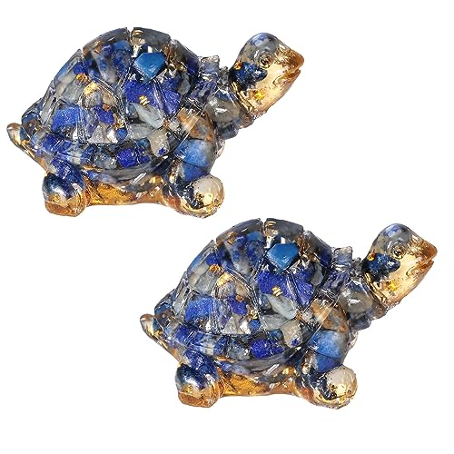 mookaitedecor Set of 2 Resin Lapis Lazuli Crystal Turtle Tortoise Ornament Home Desk Decor