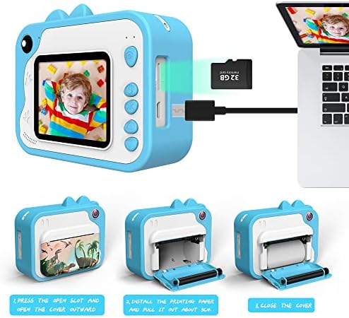 Instant Print Camera for Kids,Upgrade 2.4''1080P HD,Video Camera, No Ink Thermal Digital Camera with 32GB SD Card, 3 Rolls of Printing Paper,5 Colored Pens for Boys Girls 4 5 6 7 8 9-12 Years Old.