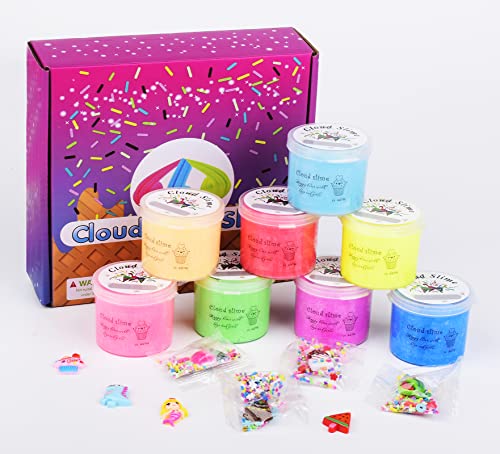 8 Pack Cloud Slime,Colorful Slime Kits With Mermaid,Watermelon,Ice Gream,Cack,Peach Stress Relief Toy For Cildren Education, Party Favor, Best Birthday Gift #TOP6
