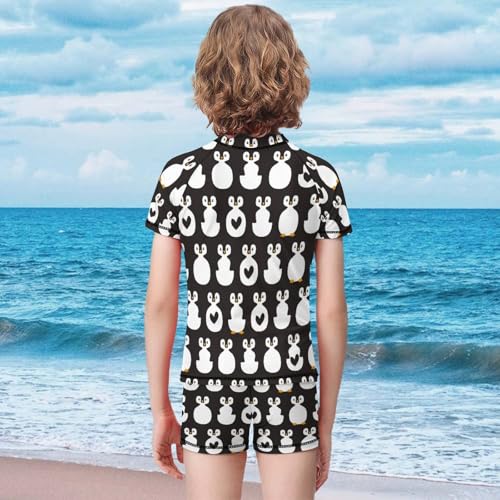 Cute Penguins and HeartsChildren's Swimsuits Boys Two Piece Suit7-9Y（120cm）2